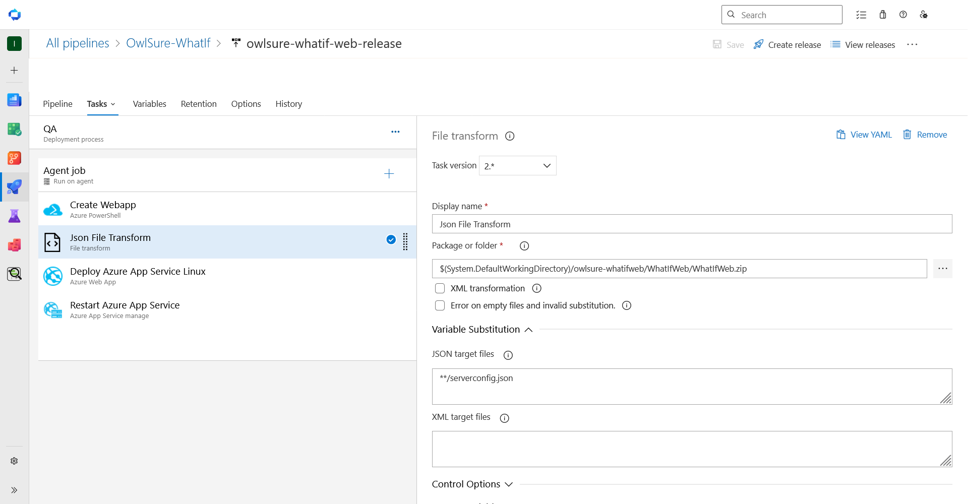 JSON File Transform task